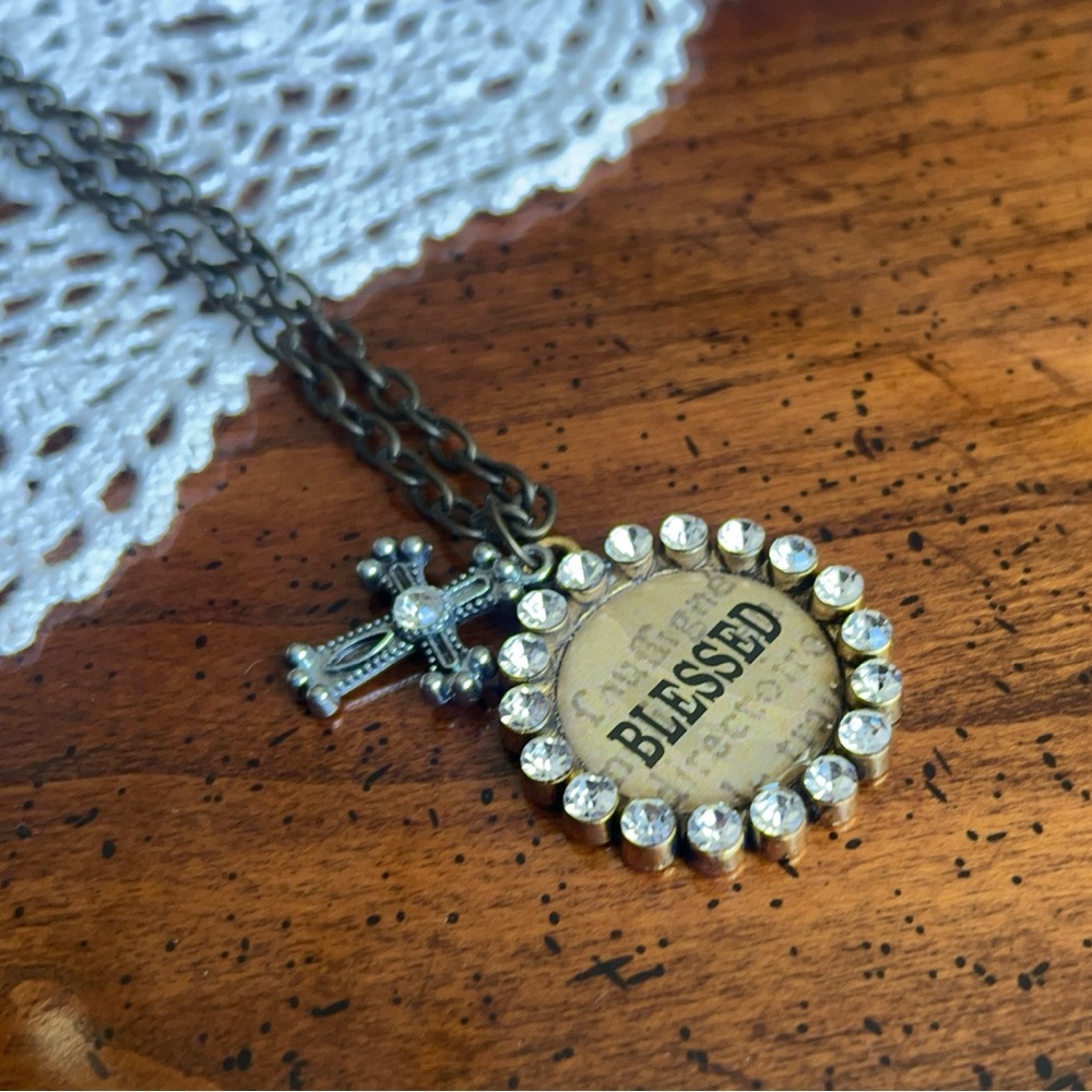 Monarch Inspirations, “BLESSED” Rhinestone w/Cross Pendants.